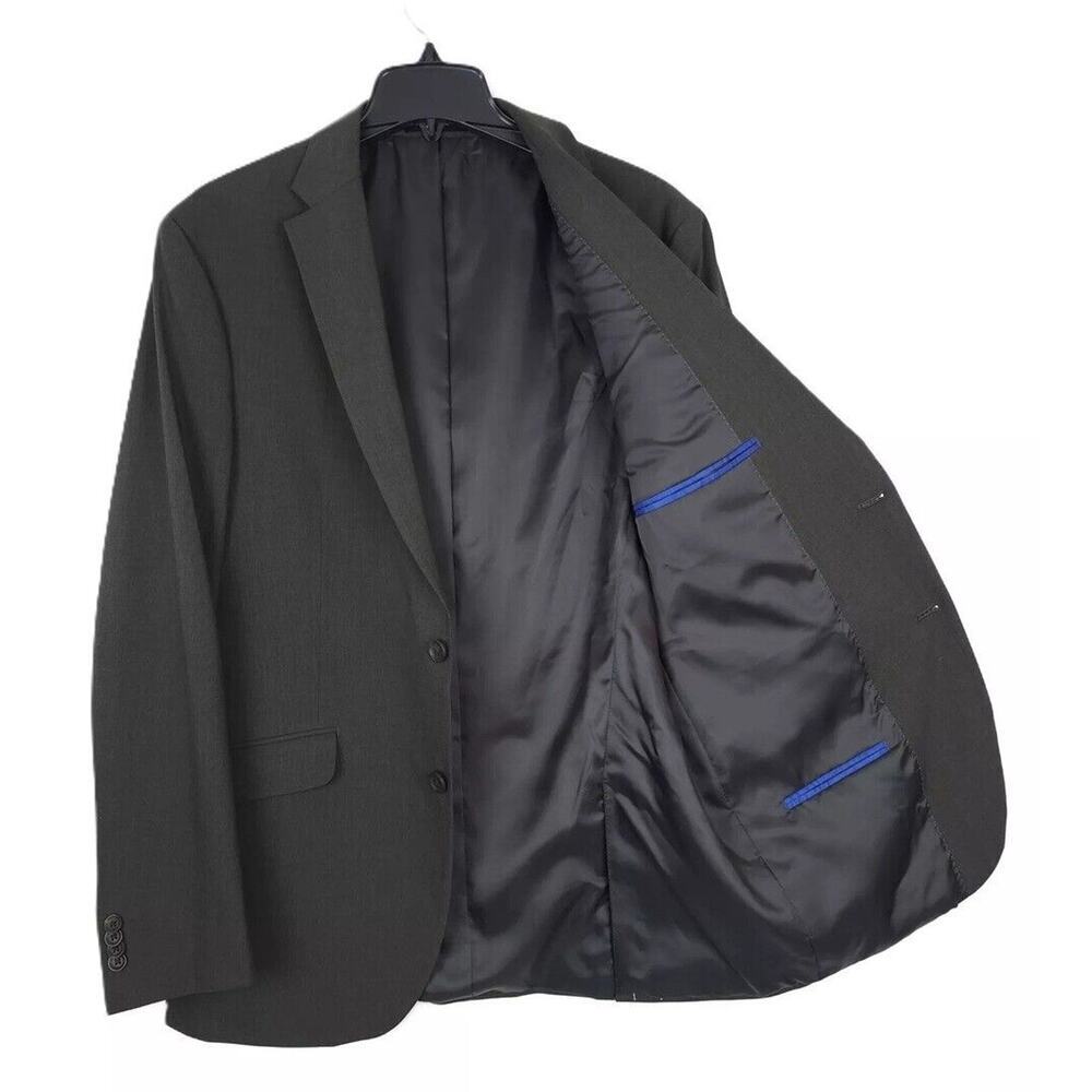 Kenneth Cole Reaction Mens Slim Fit Suit Jacket Blazer 38S Dark Grey Olive Solid - Picture 2 of 8